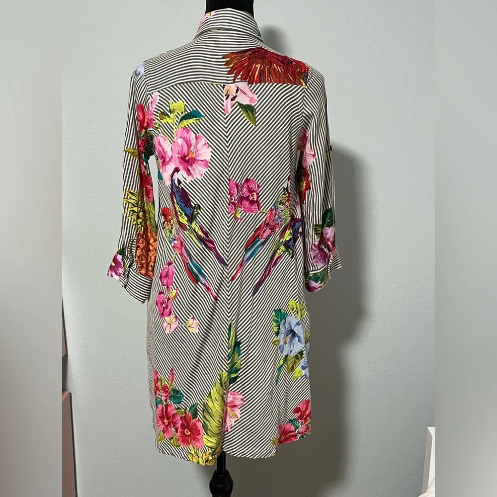 PARSLEY & SAGE 3/4 Sleeve Floral Print Striped High-Low Button Down Silky Top- S - Picture 4 of 6
